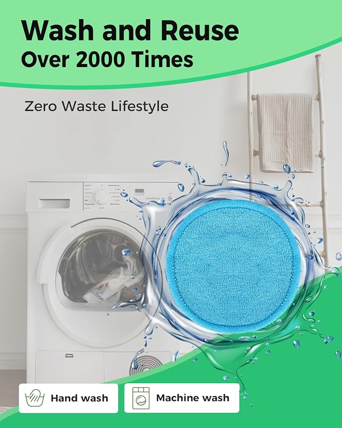 Reusable Makeup Remover Pads - 18 Packs Organic Reusable Cotton Rounds with Washable Laundry Bag for Toner Eco-Friendly Bamboo & Cotton Reusable Cotton Pads for Face All Skin Types (Blue-White-Green)