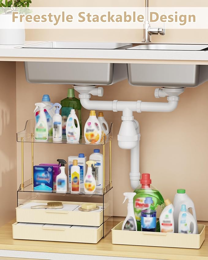 Bathroom Organizers and Storage, Makeup Organizer (Sturdy Durable Attractive), Ideal for Vanity, Countertop, Counter, Perfume, Skincare, Cabinet, Cosmetic, Dresser Organizer (Cream)