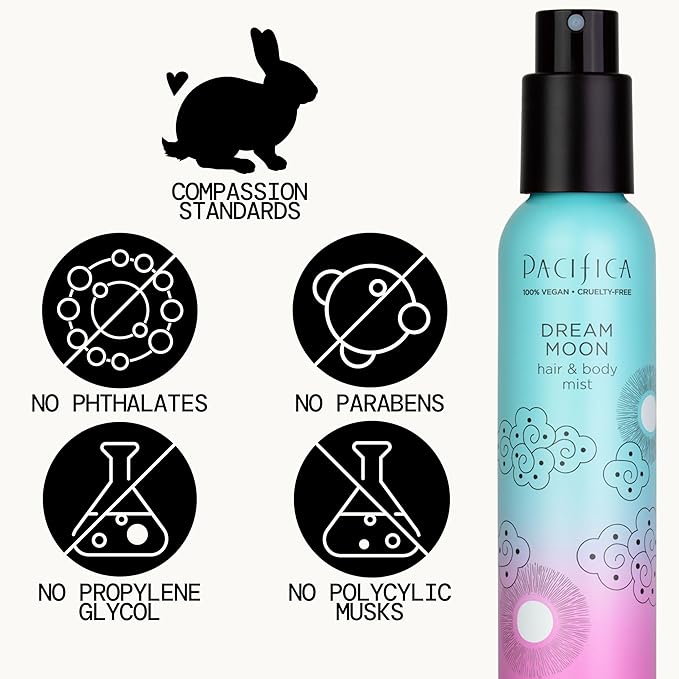 Pacifica Hair Perfume & Body Fragrance Spray Mist - Dream Moon with Bergamot, Pear, Pink Rose, Coconut, Vanilla, Sandalwood & Patchouli – Alcohol-Free, Vegan & Cruelty-Free, 5 oz (1 Count)