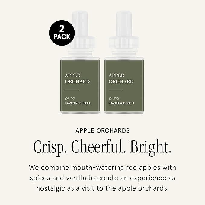 PuraHome Scent Refill - Smart Home Air Diffuser - Up to 120-Hours of Luxury Fragrance per Refill - Home Essential - Clean & Safe Diffuser Fragrance - 2 Pack, Apple Orchards