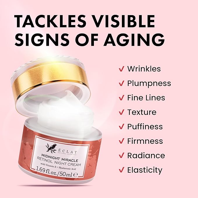 Eclat Skincare Retinol Night Cream – 2.5% Retinol & Hyaluronic Acid Face Moisturizer for Wrinkles, Fine Lines & Hydration – Firming Anti Aging Cream for Smooth, Radiant Skin 1.7 fl oz