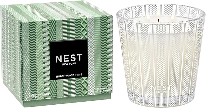 NEST New York Scented 3-Wick Candle, Birchwood Pine - 21.2 oz - Up to 100-Hour Burn Time - Reusable Glass Vessel