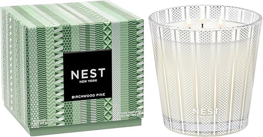 NEST New York Scented 3-Wick Candle, Birchwood Pine - 21.2 oz - Up to 100-Hour Burn Time - Reusable Glass Vessel