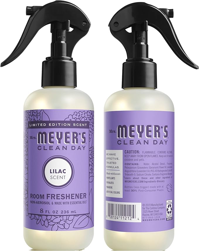 MRS. MEYER'S CLEAN DAY Room and Air Freshener Spray, Non-Aerosol Spray Bottle Infused with Essential Oils, Lilac, 8 fl. oz