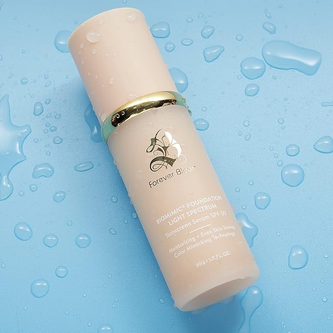 Bio Mimic Foundation Light Spectrum by Forever Bloom; Hydrating, Anti-Aging, Concealing, Evening skin tone, Protecting from Sun with SPF50; Lifestyle Lightweight Foundation for Gym, Sports, Dancing