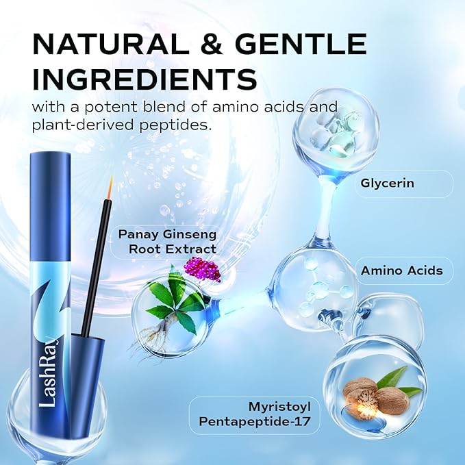 Premium Eyelash Growth Serum, LashRay Advanced Rapid Lash Serum for Eyelash Growth with Natural Formula - Boost Thicker, Longer Eyelashes