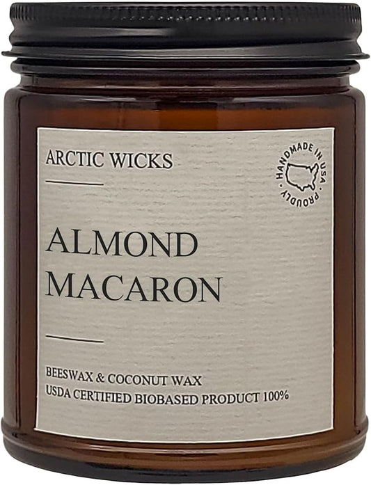 Arctic Wicks Scented Coconut Beeswax Candles | Coconut Beeswax Non Toxic Candle 9oz Amber | Farmhouse Candles Non-Toxic Clean Burn 100% USDA Certified Biobased (Almond Macaron)