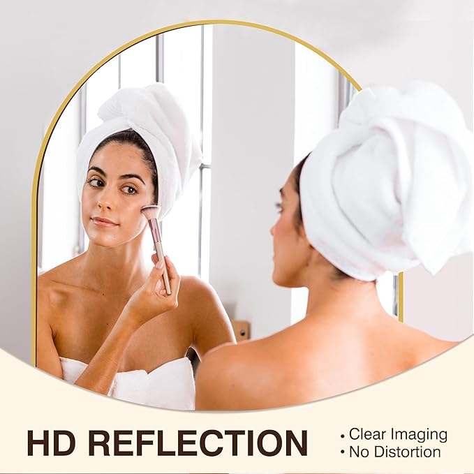 FICTOR Bathroom Vanity Mirror for Wall,32”x30” Arched Metal Framed Bathroom Mirror for Over Sink,Entryway,Living Room,Bedroom(Gold)