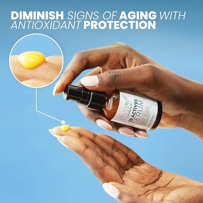 Eva Naturals 10 Actives Serum – Vitamin C, Niacinamide, Hyaluronic Acid, Turmeric, CoQ10 – Natural Anti Aging Face Serum for Dark Spots, Wrinkles, Acne, Skin Care & Facial Spot Remover