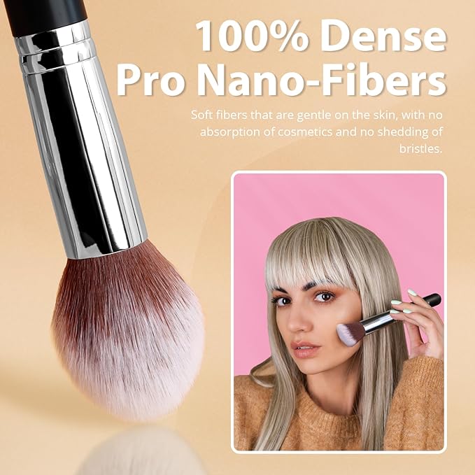 BEAKEY Makeup Brushes Sets, Brush Sets with Makeup Sponges (10+2pcs, with Black Case)