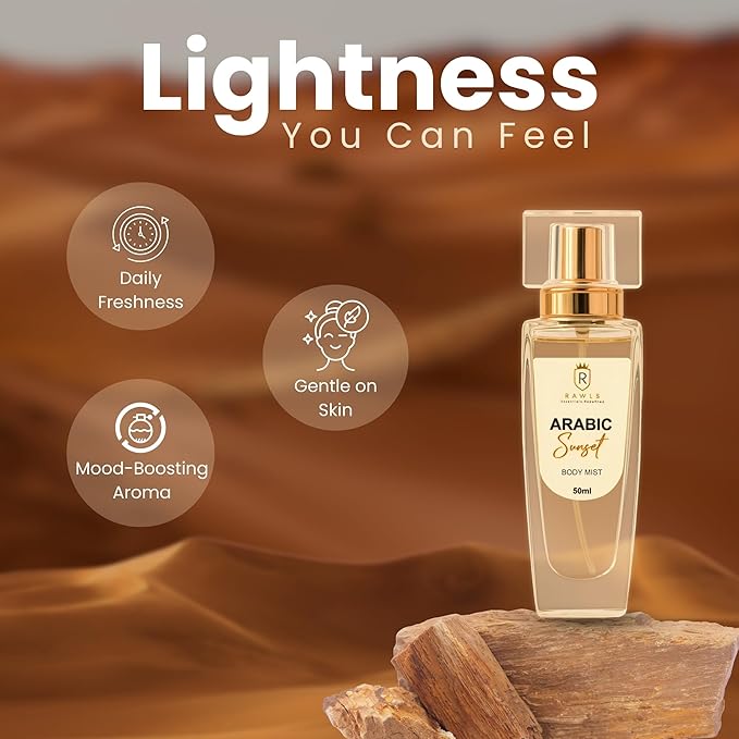 Arabic Sunset Body Mist – Long-Lasting Fragrance Spray with Jasmine, Ginger, Vanilla & Sandalwood – Paraben-Free, Clean Scent for Women & Men, 50ml