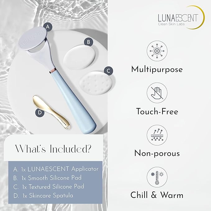 Serum Applicator for Face Sky Blue Reusable Skincare Applicator Serums, Oils, Medicated Ointments, Sunscreen, Makeup, Face Cream Applicator, Cooling & Warming Face Massager Tool by LUNAESCENT
