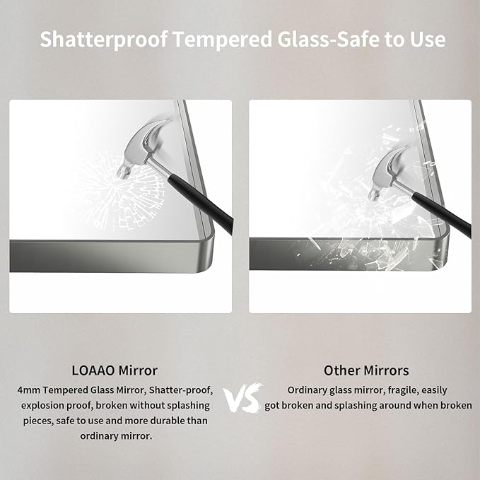 LOAAO 50X30 Inch Brushed Nickel Bathroom Mirror, Rounded Rectangle Silver Metal Frame Mirror, Brushed Nickel, Anti-Rust, Shatter Proof, Hangs Horizontally or Vertically