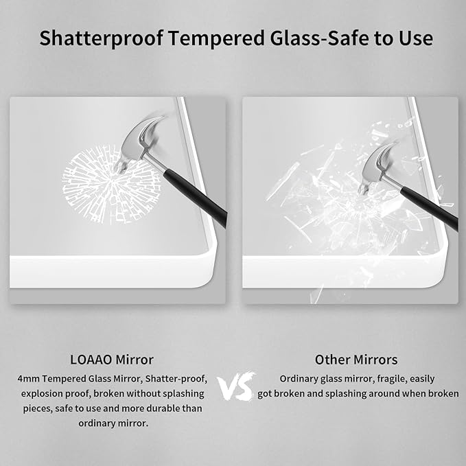 LOAAO 55x36 Inch White Metal Framed Bathroom Mirror for Wall, White Bathroom Vanity Mirror Farmhouse, Large Rounded Rectangle Mirror, Anti-Rust, Tempered Glass, Hangs Horizontally or Vertically