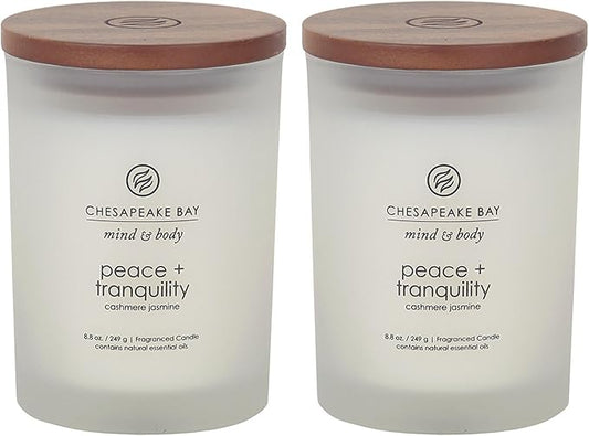 Chesapeake Bay Candle Peace + Tranquility (Cashmere Jasmine) Scented Candles Medium Size 2-Pack Perfect for Home Décor Relaxation and Gifting