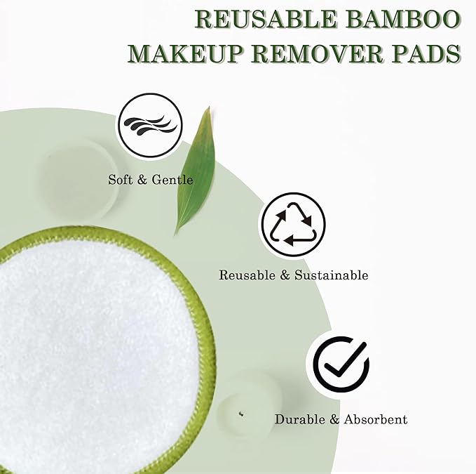 Chloven Reusable Cotton Rounds - 30 Pack Washable Bamboo Makeup Remover Pads for Gentle Cleansing Reusable Face Pads for Skincare & Nail Polish Removal with Mesh Storage Bag