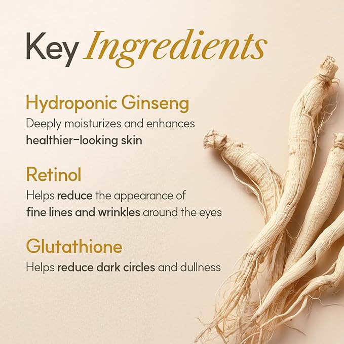 The Face Shop Ginseng Glow Eye Serum - Reduces Visible Dark Circles & Wrinkles, with Korean Ginseng, Retinol, Anti Aging, Korean Skincare, 30ml / 1.01 fl. oz.