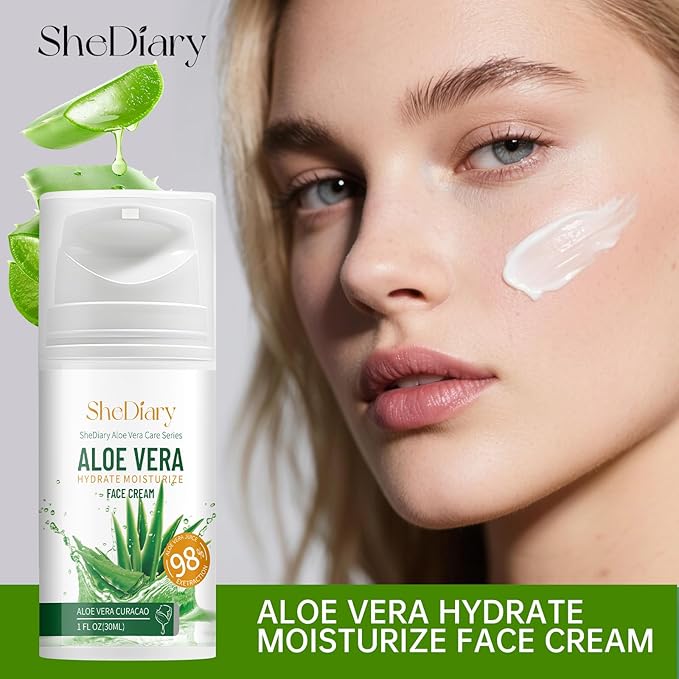 SheDiary Natural Aloe Vera Face Cream for Acne-Prone Skin - Plant-Based Formula to Hydrate, Firm, and Brighten Dull & Aging Skin 30ml