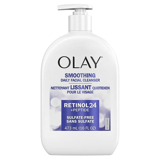 Olay Face Wash, Daily Facial Cleanser with Retinol, Peptides & Glycerin - Smoothing, Noursihes Skin Surface, Hydrates while Cleansing - Sulfate-Free, Paraben-Free, 16 Oz