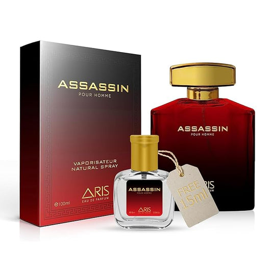 Assassin Intense Eau de Parfum – Long-Lasting Musk and Wood Fragrance for Men – 100mL Perfume Spray with Bonus 15mL Sample (Randomly Selected)