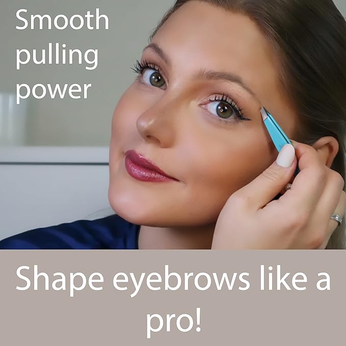 Tweezers - Limited Edition Aqua Ombré Slant Tweezer - Best Tweezers for Eyebrow, Hair Removal and Your Precision Needs