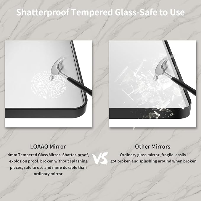 LOAAO 60X28 Inch Black Metal Framed Bathroom Mirror for Wall, Matte Black Bathroom Vanity Mirror Farmhouse, Large Rounded Rectangle Mirror, Anti-Rust, Tempered Glass, Hangs Horizontally or Vertically