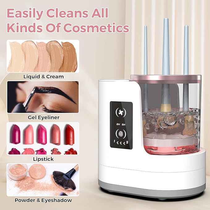THEMARS 3 IN 1 Electric Makeup Brush Cleaner Machine With Dryer, USB Portable Automatic Cosmetic Brushes Cleaner (Snow White)