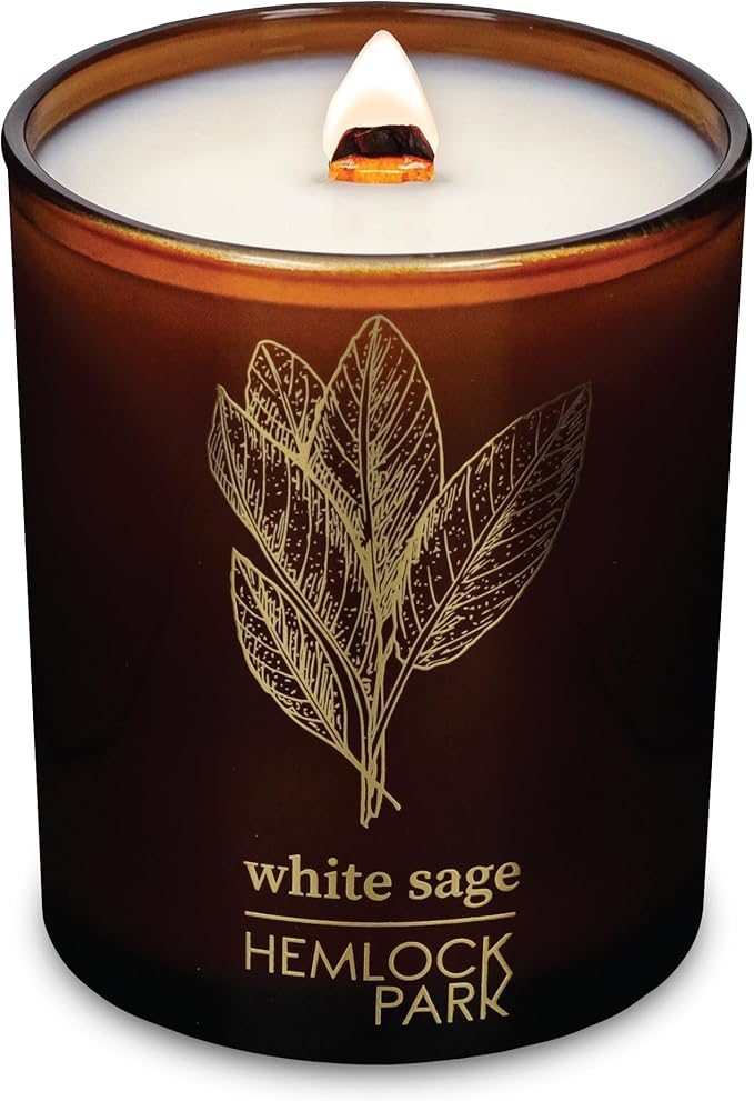 Hemlock Park Amber & Gold Wood Wick Candle Handcrafted with Natural Coconut Wax (Standard 7.2 oz, Sage)