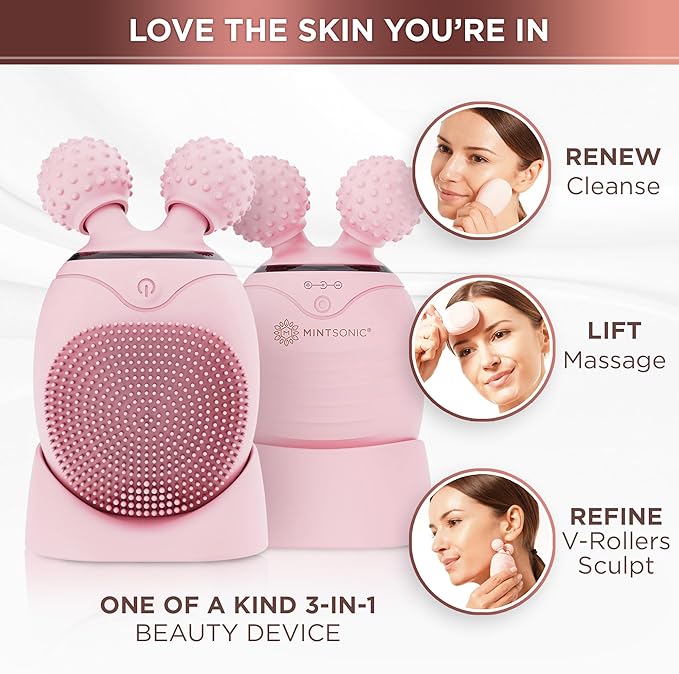 Face Roller for Wrinkles and Lifting Alternative - Silicone Face Scrubber Exfoliator, Electric Facial Massage Tool, Premium Lymphatic Drainage Massager for Chin, Neck and More, Face Cleanser Brush