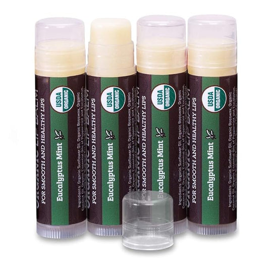 Earth's Daughter USDA Organic Lip Balm Stocking Stuffers 4-Pack Eucalyptus Mint Flavor - Beeswax, Coconut Oil, Vitamin E - Best Lip Repair Chapstick for Dry Cracked Lips.