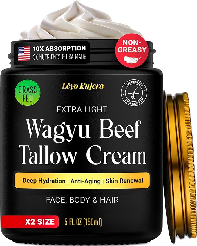 Non-Greasy Beef Tallow for Skin 5OZ Shea Butter, Vitamin E, Niacinamide, Whipped Grass Fed Beef Tallow for Face Moisturizer Cream, Body, Hair, Lotion for Women & Men, Anti-Aging Face Moisturizer