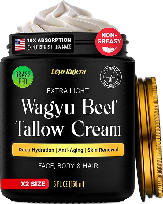Non-Greasy Beef Tallow for Skin 5OZ Shea Butter, Vitamin E, Niacinamide, Whipped Grass Fed Beef Tallow for Face Moisturizer Cream, Body, Hair, Lotion for Women & Men, Anti-Aging Face Moisturizer