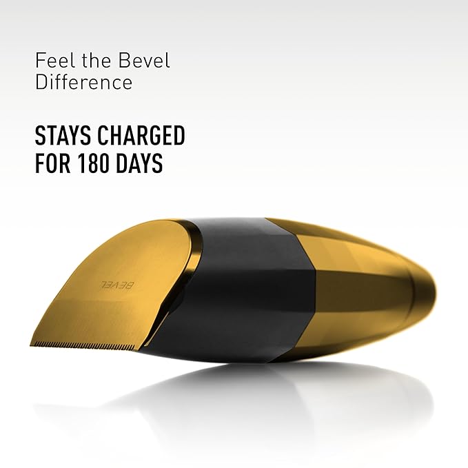 Bevel Beard Trimmer for Men - Gold Edition Cordless Trimmer, 8 Hour Rechargeable Battery Life, Tool Free Adjustable Zero Gapped Blade, Barber Supplies, Mustache Trimmer