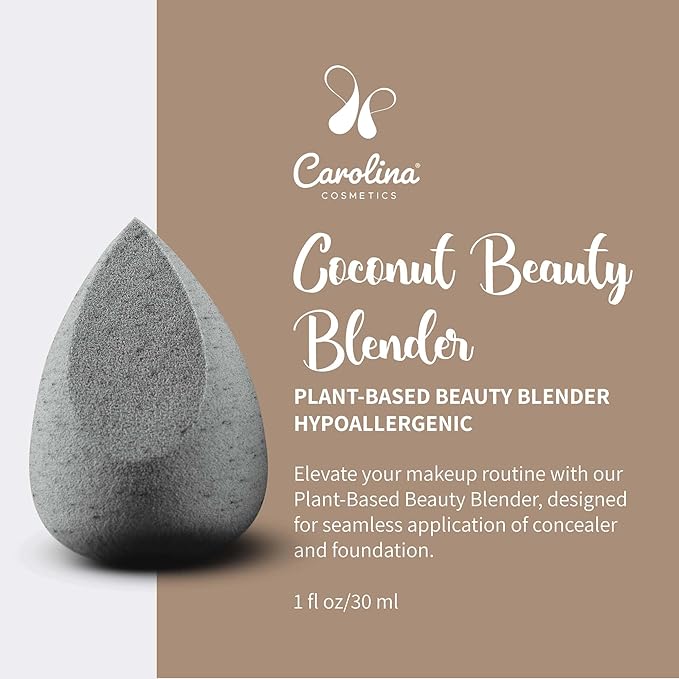 Carolina Cosmetics - Beauty Blender, Plant-Based Makeup Sponge - Soft, Reusable, Latex-Free, Made with Coconut Husk Powder for Foundation & Concealer