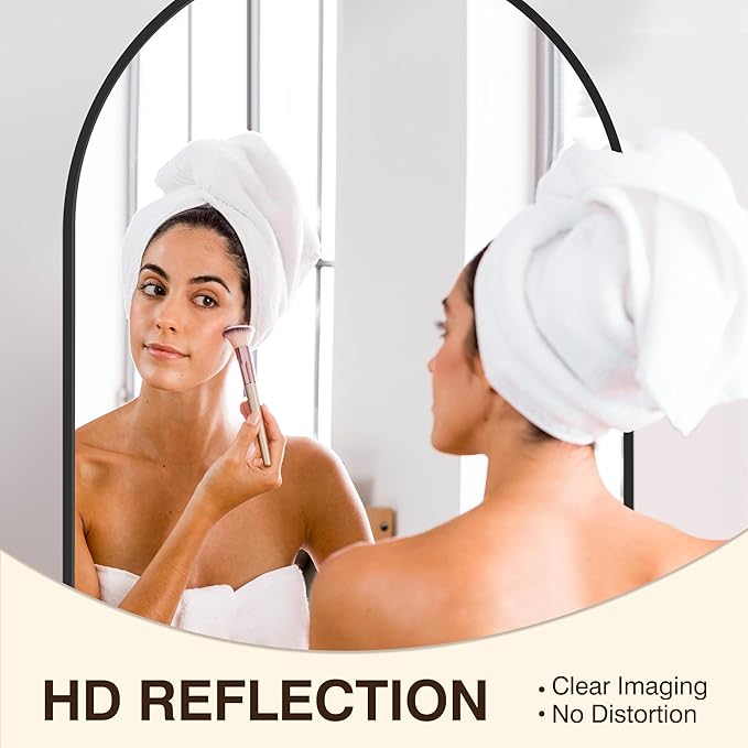 FICTOR Bathroom Vanity Mirror for Wall,40”x30” Large Arched Metal Framed Bathroom Mirror for Over Sink,Entryway, Living Room & Bedroom(Black)