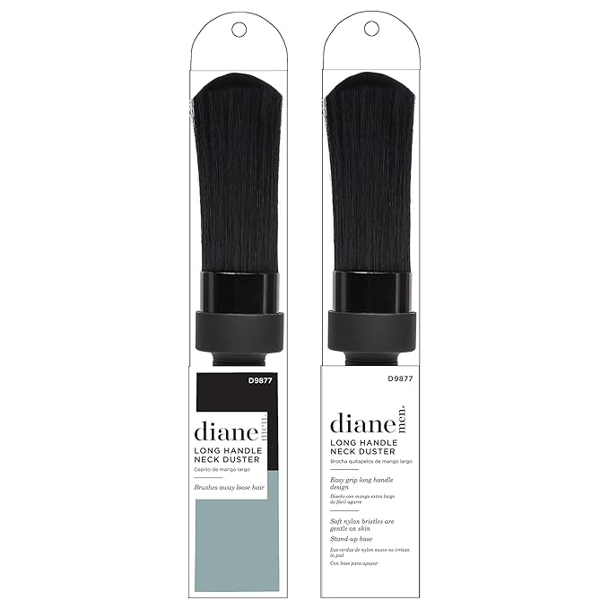 Diane Professional Long Handle Neck Duster Brush for Hair Cutting, Removes Loose Hair from Neckline and Ears, Soft Nylon Bristles, Stand Up Base, 9”