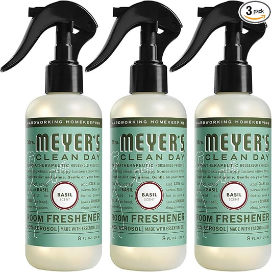 MRS. MEYER'S CLEAN DAY Room and Air Freshener Spray, Non-Aerosol Spray Bottle Infused with Essential Oils, Basil, 8 fl. oz - Pack of 3