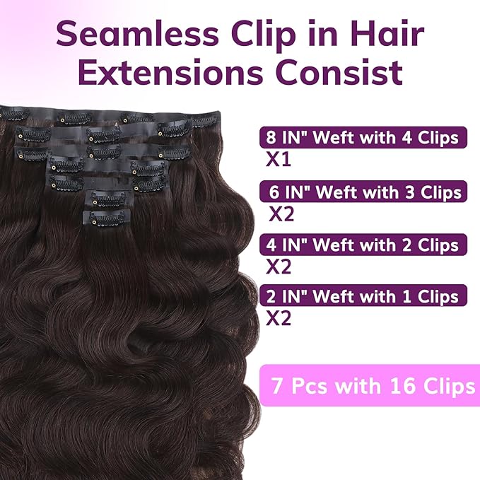 IDN BEAUTY Seamless Clip In Hair Extensions Human Hair Dark Brown Real Remy Virgin Human Hair Seamless Clip Ins For Black Women PU Weft Invisible Edge Thick Soft Hair BW 110g 18 Inches