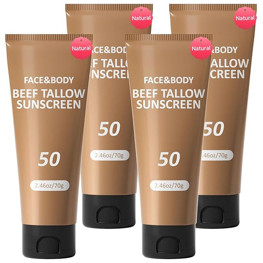 Beef Tallow Sunscreen, Sunscreen for Face, Natural Reef Safe Sunblock for Face Body, Non Greasy Clean Travel Sun Screen Sunblock for Sunmmer Outdoor Travel, 4 Packs