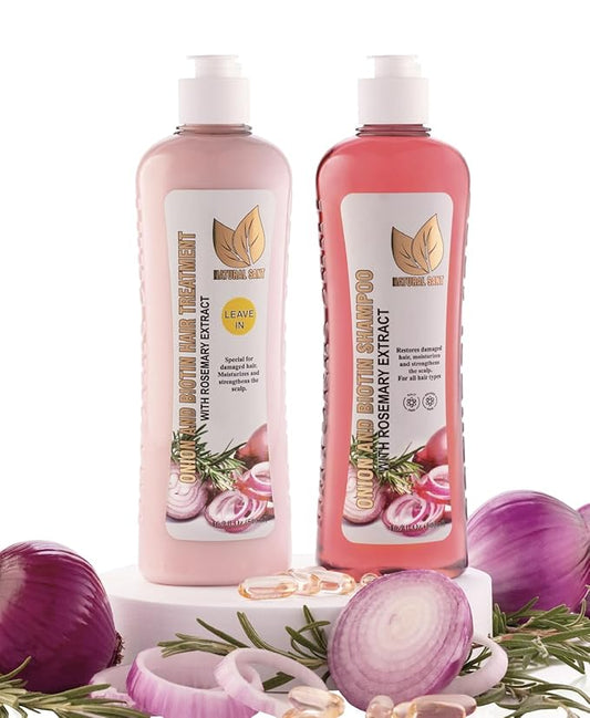 Onion Biotin and Rosemary Shampoo & Treatment Set for Stronger, Thicker and Longer Hair - Soft and Shine, Hair Loss and Thinning Hair, Growth Shampoo, Paraben Free, Silicone Free