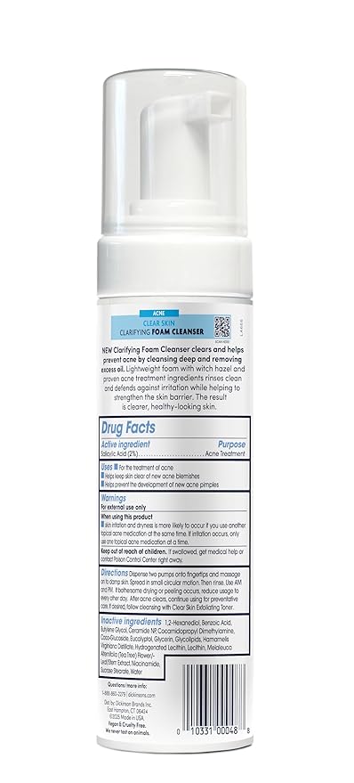 Dickinson's Witch Hazel Acne Foam Cleanser with 2% Salicylic Acid, Niacinamide & Tea Tree | Alcohol-Free, Fragrance-Free | Gentle Daily Face Wash for Clear Skin | 7 Fl Oz