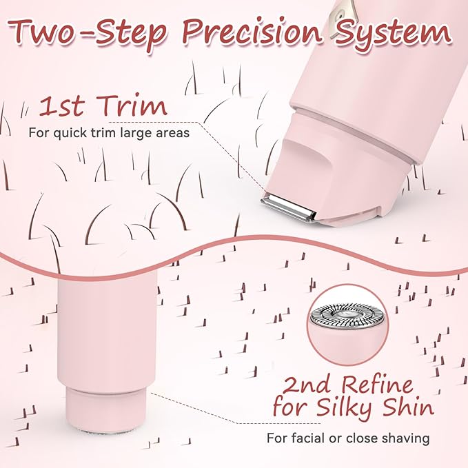 Bikini Trimmer for Women - 2 in 1 Electric Body Hair Trimmer with LED Display, IPX7 Waterproof & Easy to Clean, Cordless Body Shaver for Travel, Replaceable Ceramic Blade Heads, USB Charge Dock(Pink)