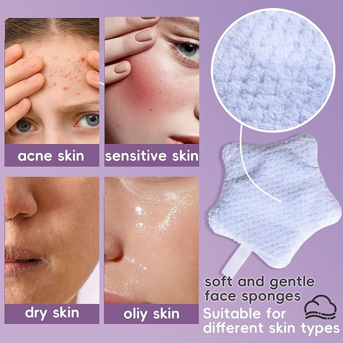 BS-MALL Gentle Facial Sponge -10 Pcs Set Face Clean Sponges Reusable Makeup Removal Pads Clean Deep Down Dirt & Makeup Using Only Water, Gentle Exfoliator Cleansing Puff,with Silicone Travel Bag