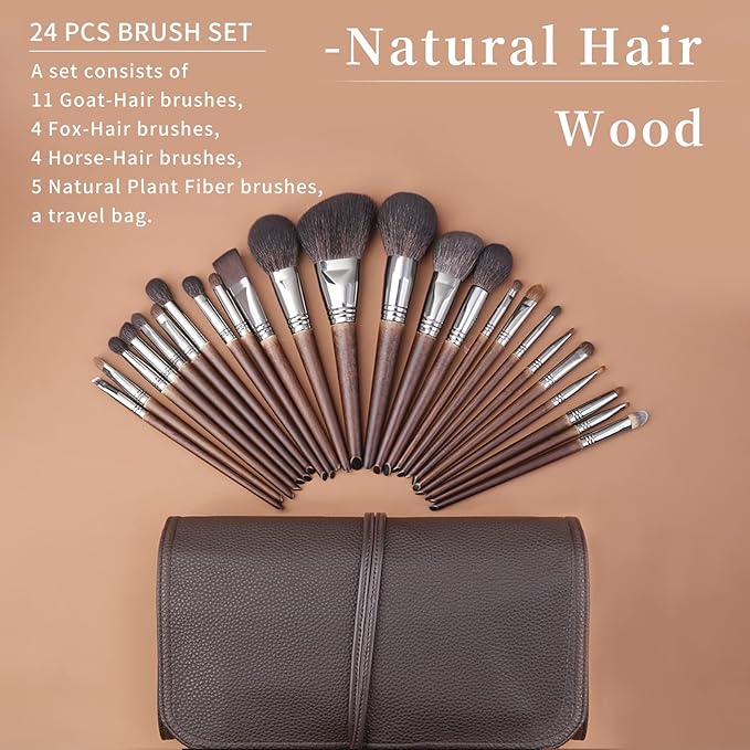 Deluxe Natural Goat Hair Makeup Brush Set with Case, Luxury ENZO KEN Cosmetic Brushes Makeup Set, Natural Makeup Brushes, Natural Bristle Makeup Brushes, Natural Hair Makeup Brushes Set Professional.
