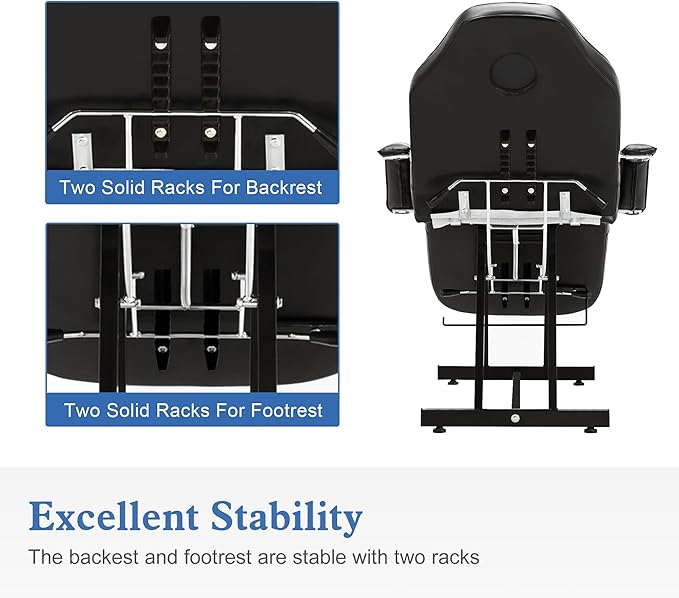 BarberPub Adjustable Tattoo Chair, 72" Multi-Purpose Facial Bed, Tattoo Treatment Table for Clients & Estheticians, 0015 (Black)
