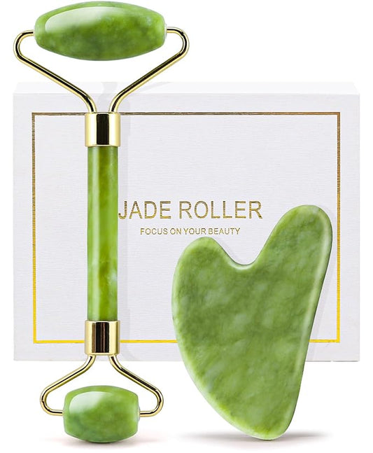 huefull Genuine Jade Roller & Gua Sha Set for Face, Cooling & Firming Effect, Sculpting Tool for Jawline & Skin Care, Self-Care Gift for Women & Men