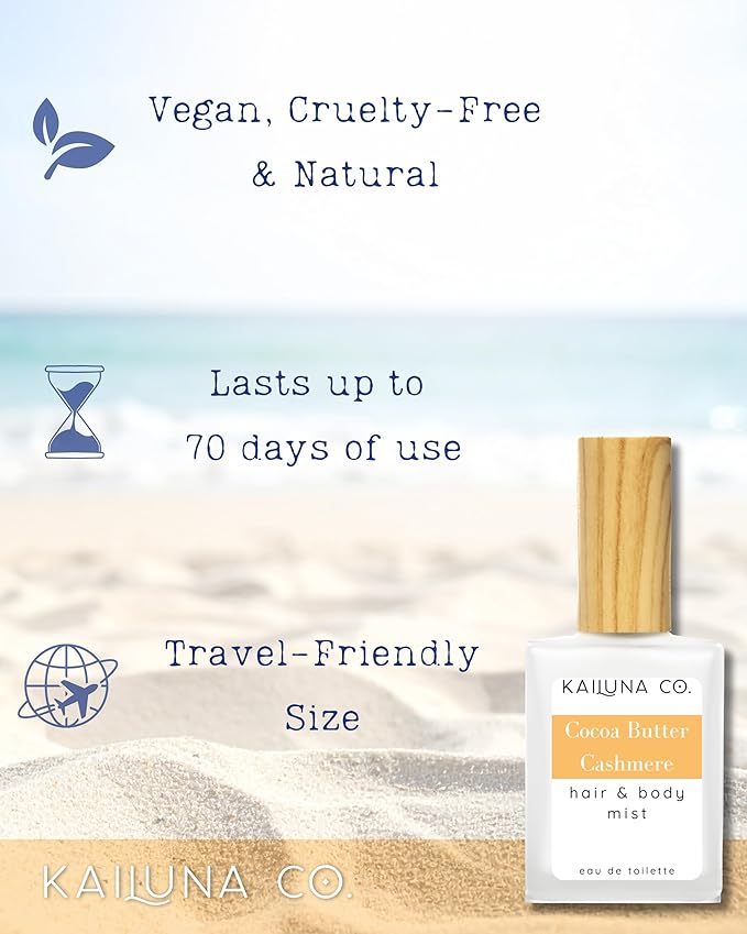 Cocoa Butter Cashmere Natural Hair & Body Mist Spray, Pure Essential and Fragrance Oils, Alcohol-Free, Handmade in California, 0.5Fl Oz