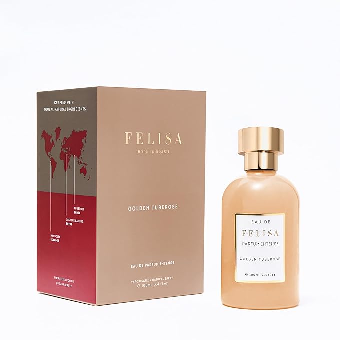 Felisa Golden Tuberose Eau de Parfum Intense (3.4 fl oz) – Long Lasting Vegan Powerful Floral Perfume, Luxurious and Seductive with Tuberose, Jasmine Sambac, Magnolia and Peony