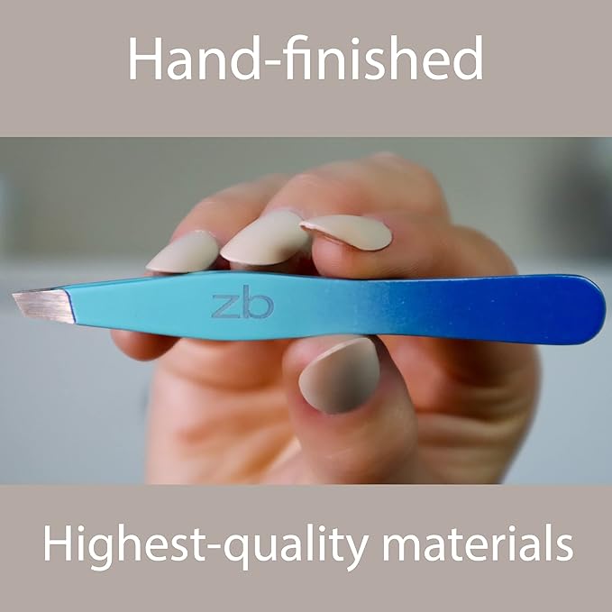 Tweezers - Limited Edition Aqua Ombré Slant Tweezer - Best Tweezers for Eyebrow, Hair Removal and Your Precision Needs