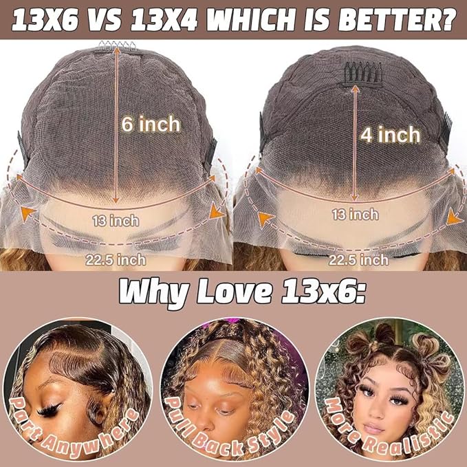 Highlight Ombre Lace Front Wigs Human Hair Honey Blonde Deep Wave 13x6 HD Transparent Lace Frontal Wigs Human Hair P4/27 Colored Curly Wig for Women 180% Density Glueless Pre Plucked 22 Inch Wig